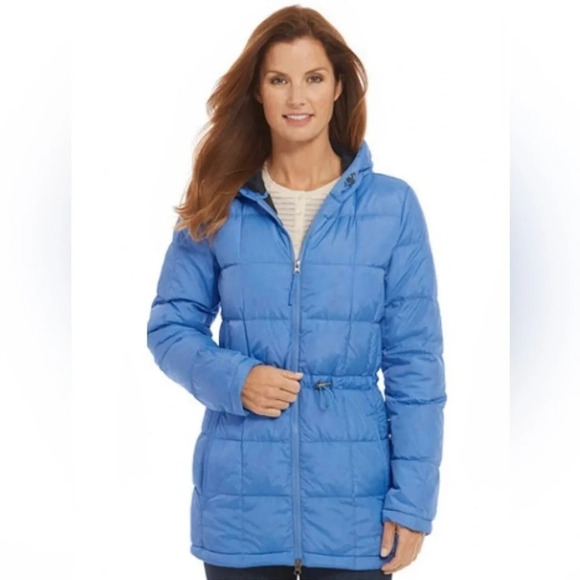 L.L. Bean Blue Hooded Puffer Down Jacket Downtek Water repellent down - Picture 2 of 10